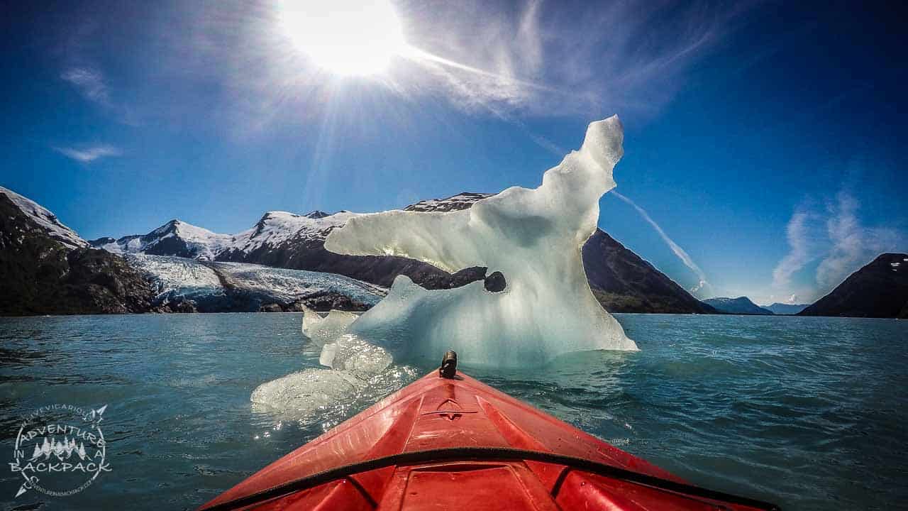 Kayaking in Portage Lake to Portage Glacier in Alaska